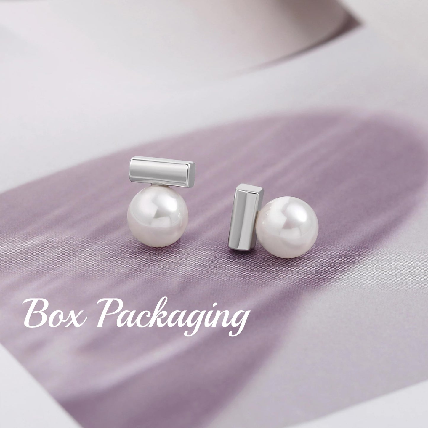 10mm Shell Pearl Drop Earrings, Silver Bar Stud Earrings, Dainty Wedding Jewelry