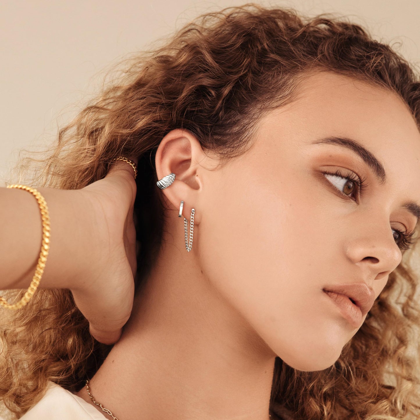 Chunky Hoop Earrings for Women Silver Plated Huggie Cartilage Earrings Set for Multiple Piercing Lightweight Jewelry for Gifts