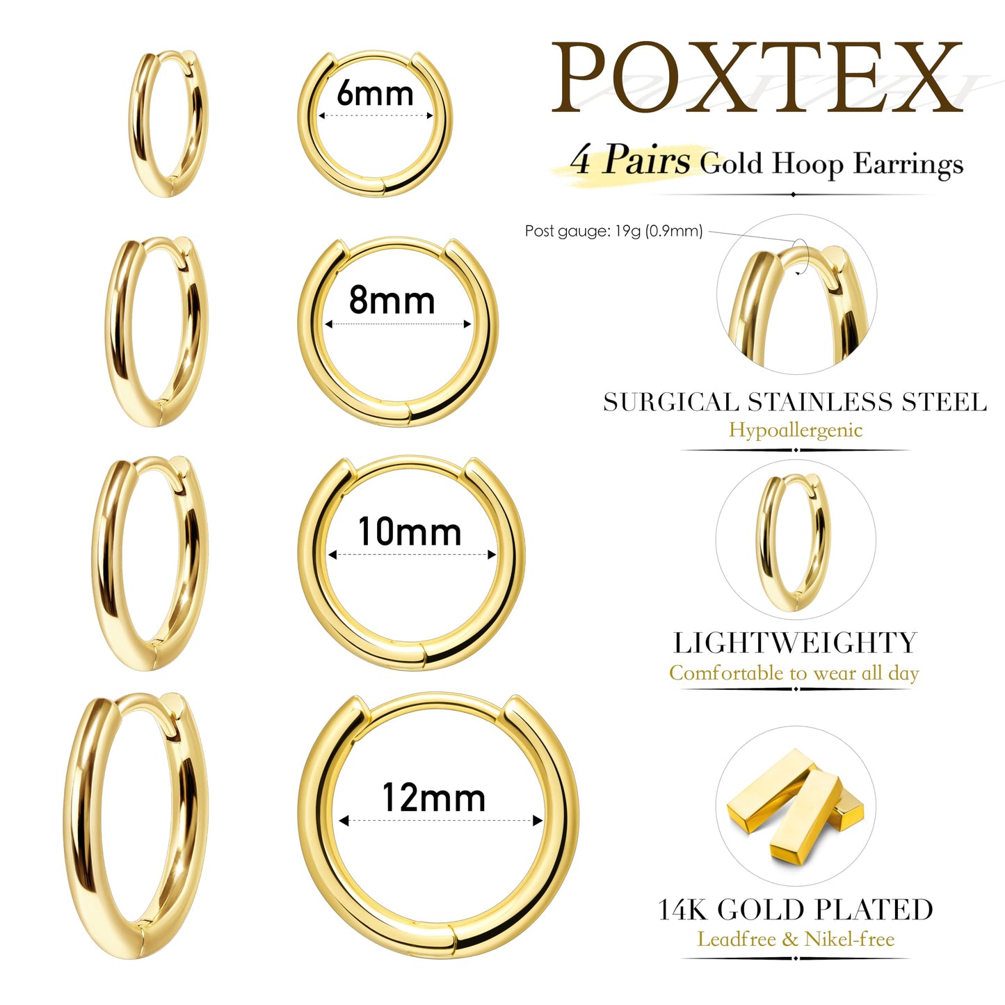 Gold Earrings Set for Women Men Trendy Simple Thin Small Cute Huggie Hoop Earring Stacks Hypollagenic Cartilage Earrings for Multiple Piercing Lightweight Mini Dainty Clip On Jewelry Gifts