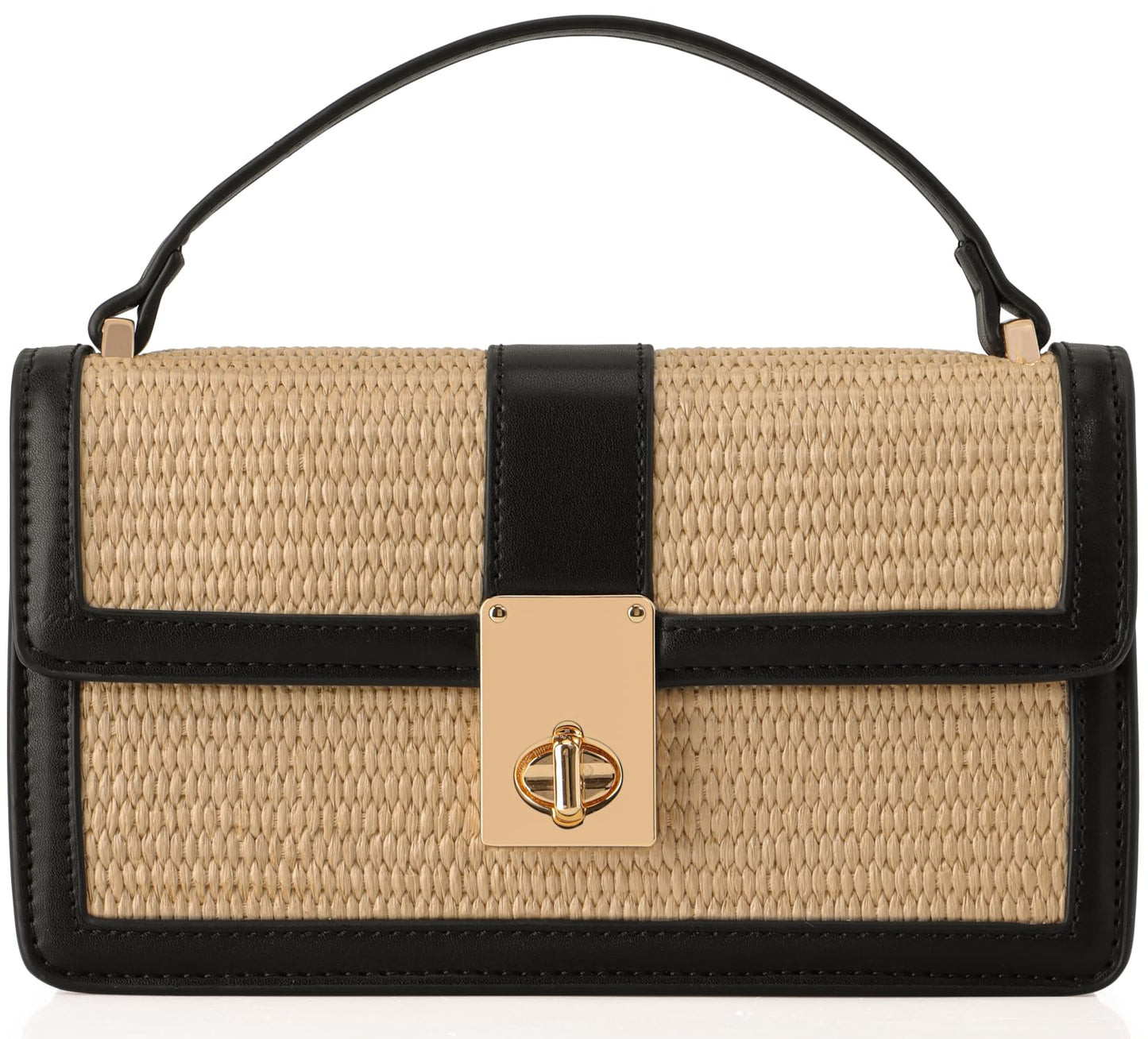 MOJISOLO Straw Crossbody Bag for Women Top Handle PU Leather Shoulder Purse with Adjustable Strap Black