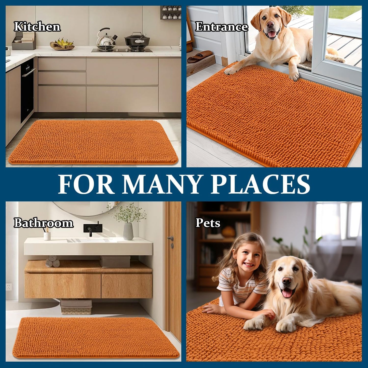 OLANLY Dog Door Mat - Absorbent Non-Slip Chenille Mat for Muddy Paws | 30x17 Inches, Quick Dry, Clay Color