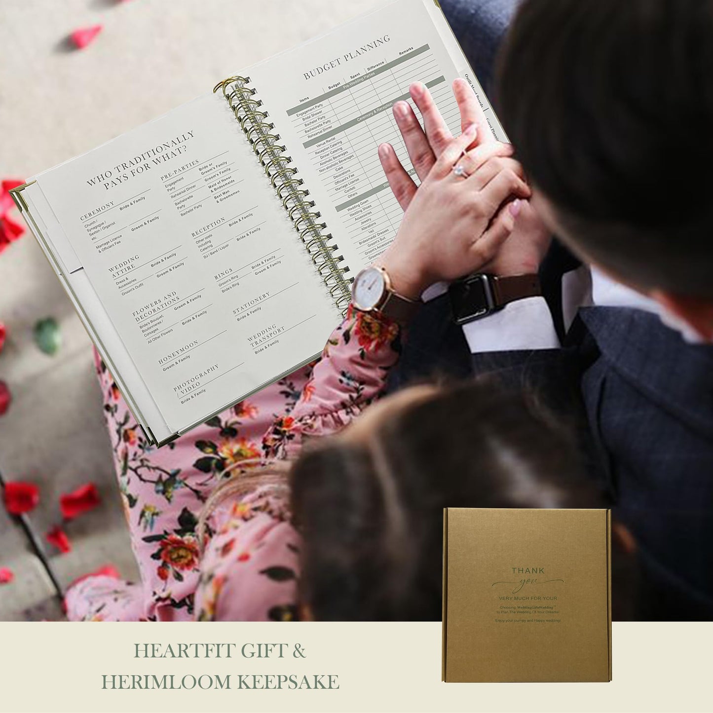 WeddingGiftsWedding Wedding Planner Book and Organizer for Bride - Elegant Linen Cover Wedding Planning Binder with Checklists,Pockets & Calendars,Perfect Engagement Gifts for Couples(Sage)