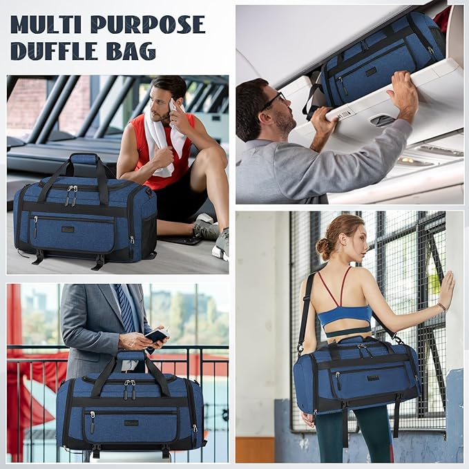 IGOLUMON Gym Bag for Men 40L Sports Duffel Bags Gym Duffle Bag Women with Shoe Compartment & Wet Pocket Water Resistant Travel Duffel Bag Lightweight Weekender Overnight Bag Blue