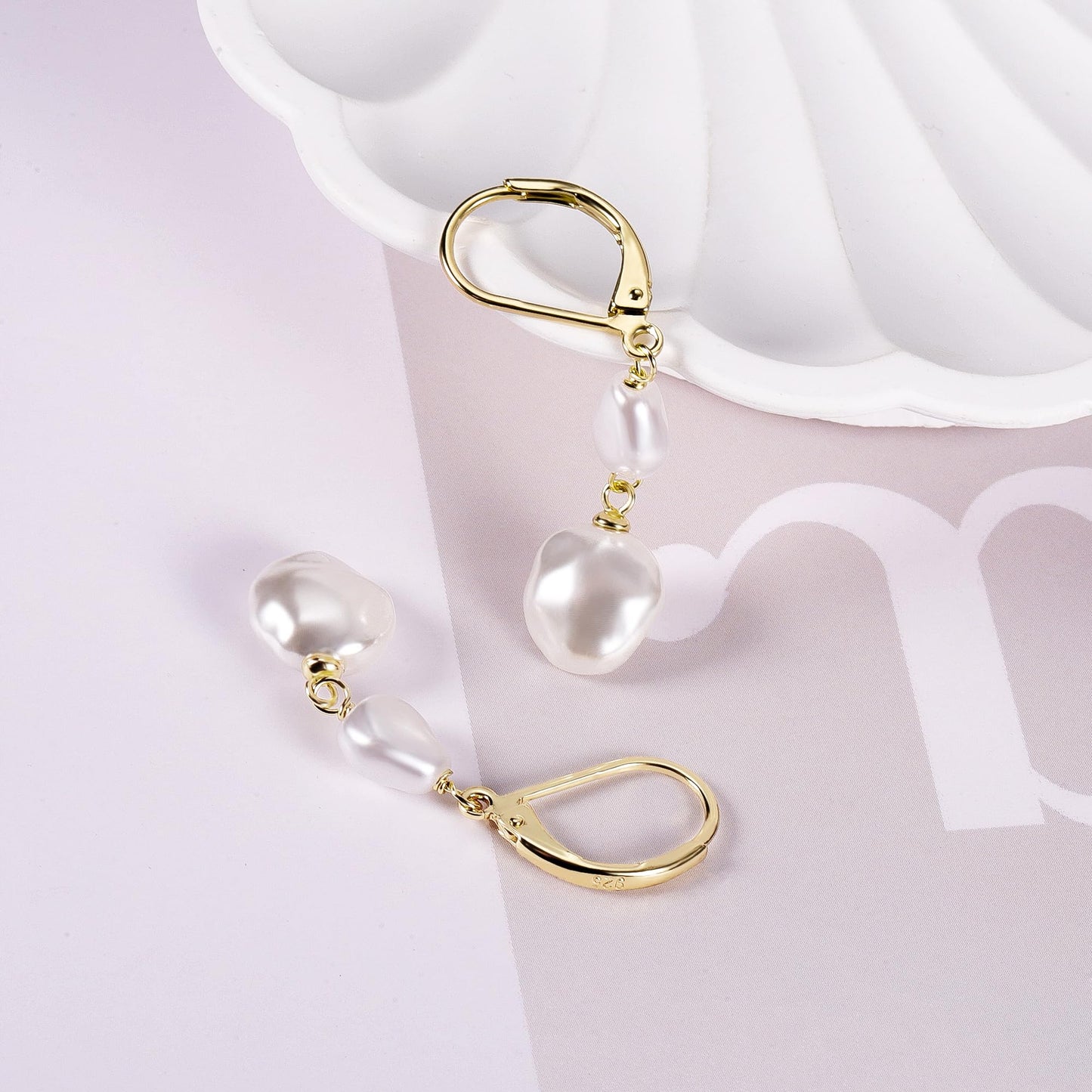 14K Gold Pearl Dangle Earrings for Women 925 Sterling Silver Double Pearl Drop Earrings HypoallergenicLeverback Baroque Irregular Pearls Earring