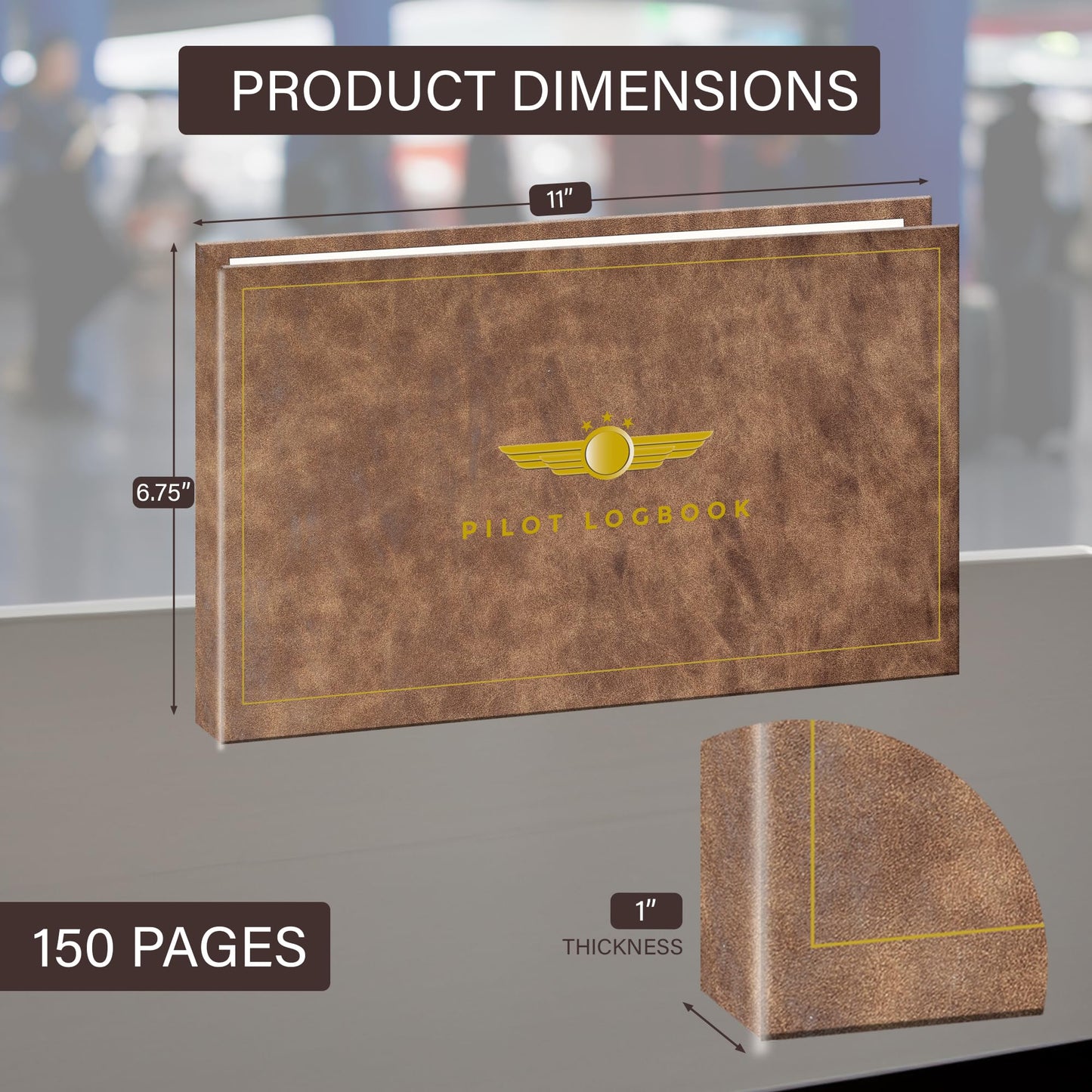 Professional Flight Log 11" x 6.75" x 1" – 150 Pages | Faux Leather Pilot Journal | Durable 150-Page Aviation Record Book | Compact Airplane Log for Student & Private Pilots | Aviation Logbook for Aircraft & Training Use
