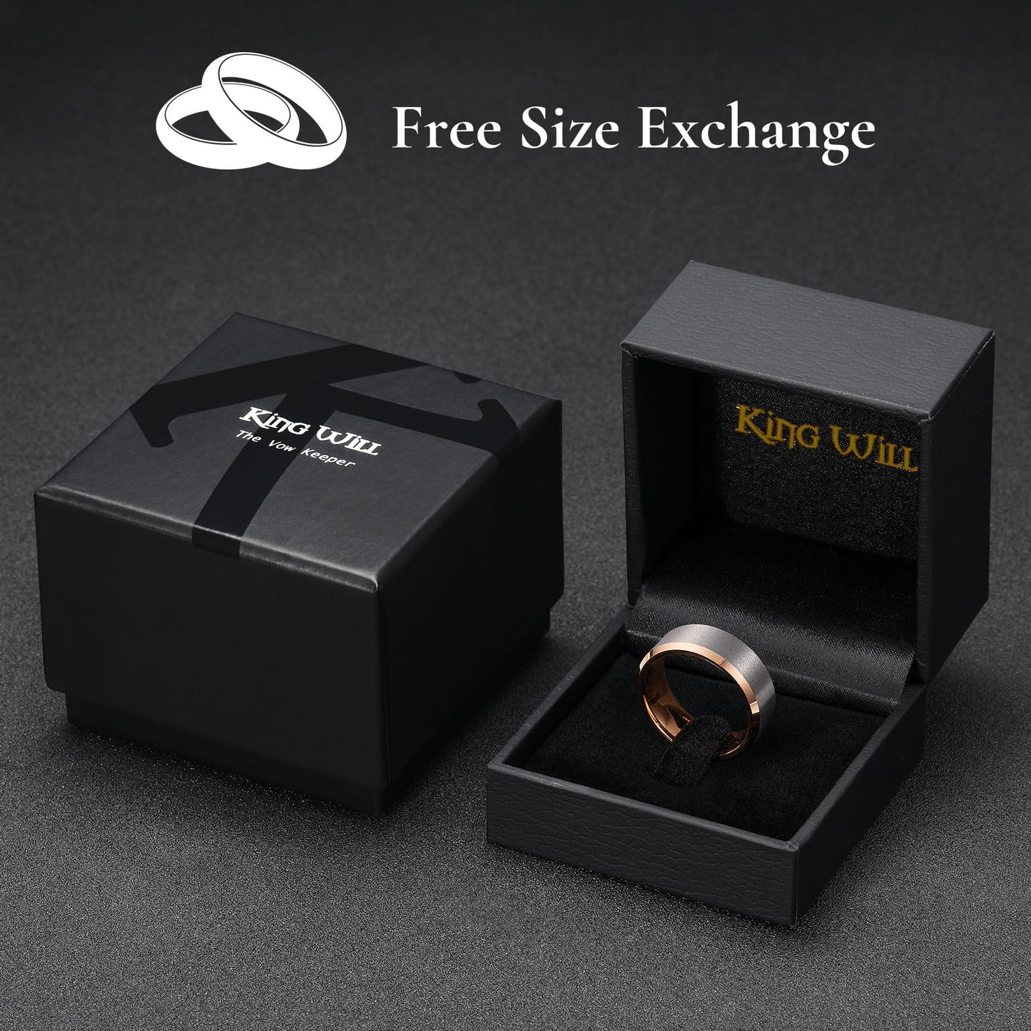 King Will 8mm Classic Tungsten Rings for Men Two-Tone Mens Wedding Bands Simple Engagement Promise Ring Matte Brushed Beveled Edges Comfit Fit Durable, Silver & Rose Gold Plated Size 12