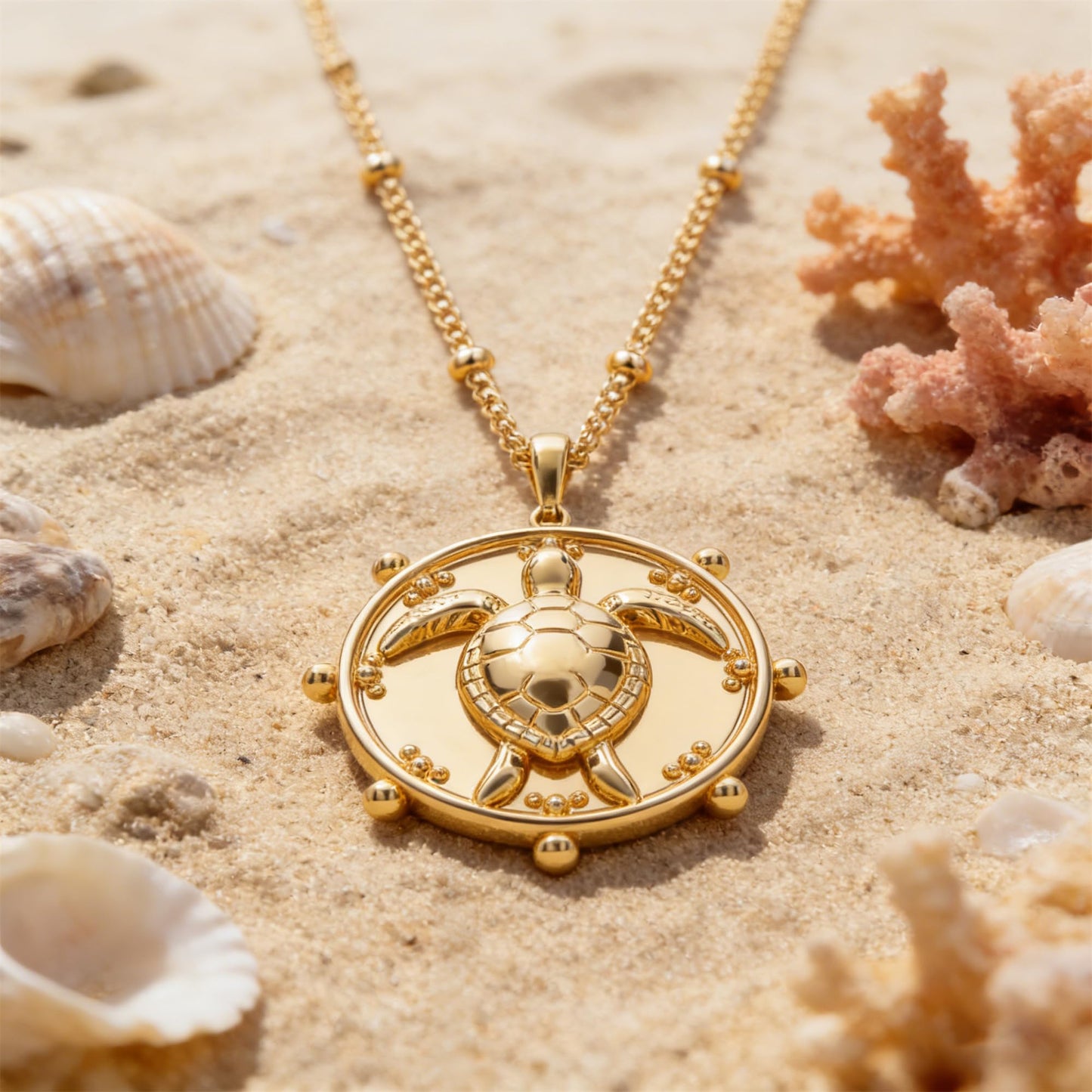 MEVECCO Gold Layered Choker Necklace for Women, 18K Gold Plated Cute Dainty Round Coin Turtle Pendant Satellite Chain Minimalist Choker Necklace for Jewelry