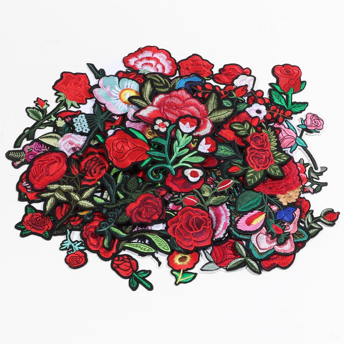 60Pcs Flower Embroidered Patches Random Assorted Styles Iron on Patches Rose Flower DIY Sew Applique Repair Patch for Clothes DIY Accessories