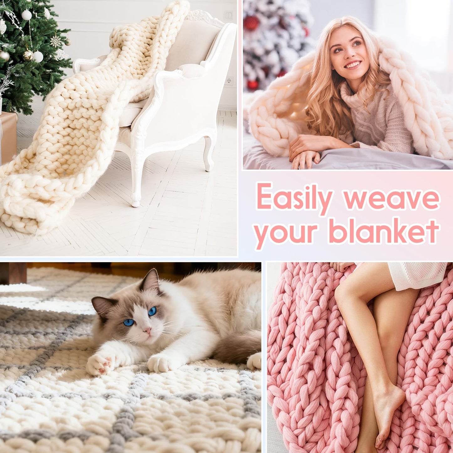 Ziimaikery 64 Inch Wooden Chunky Blanket Knitting Loom, Chunky Knitting Loom for Blanket Making Adjustable DIY Frame for Bulky Yarn Projects, Reusable Crafting Tool for Beginners (64inch)