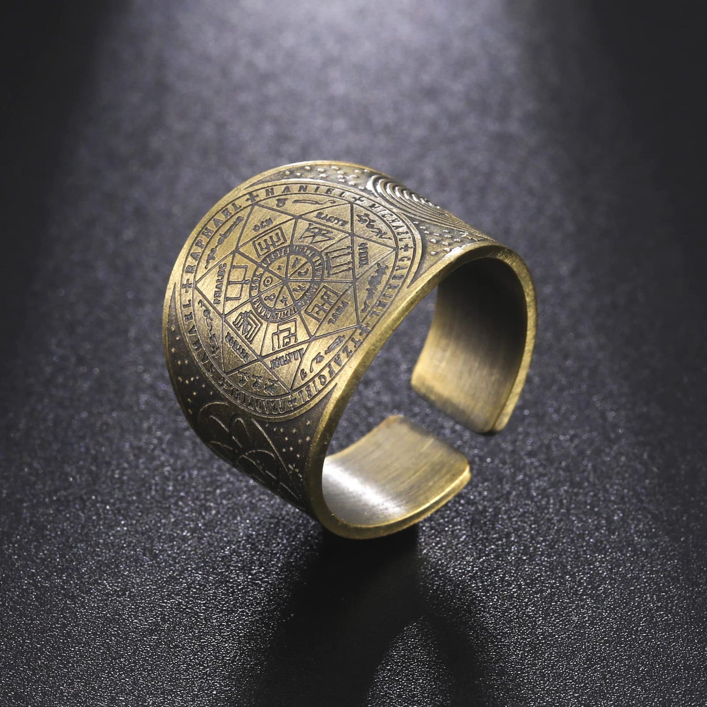 Amaxer Seven Archangels Ring for Men Copper The Seal Of Solomon Tetragrammaton Archangels Protection Ring Statement Band for Men Women (18mm-bronze)