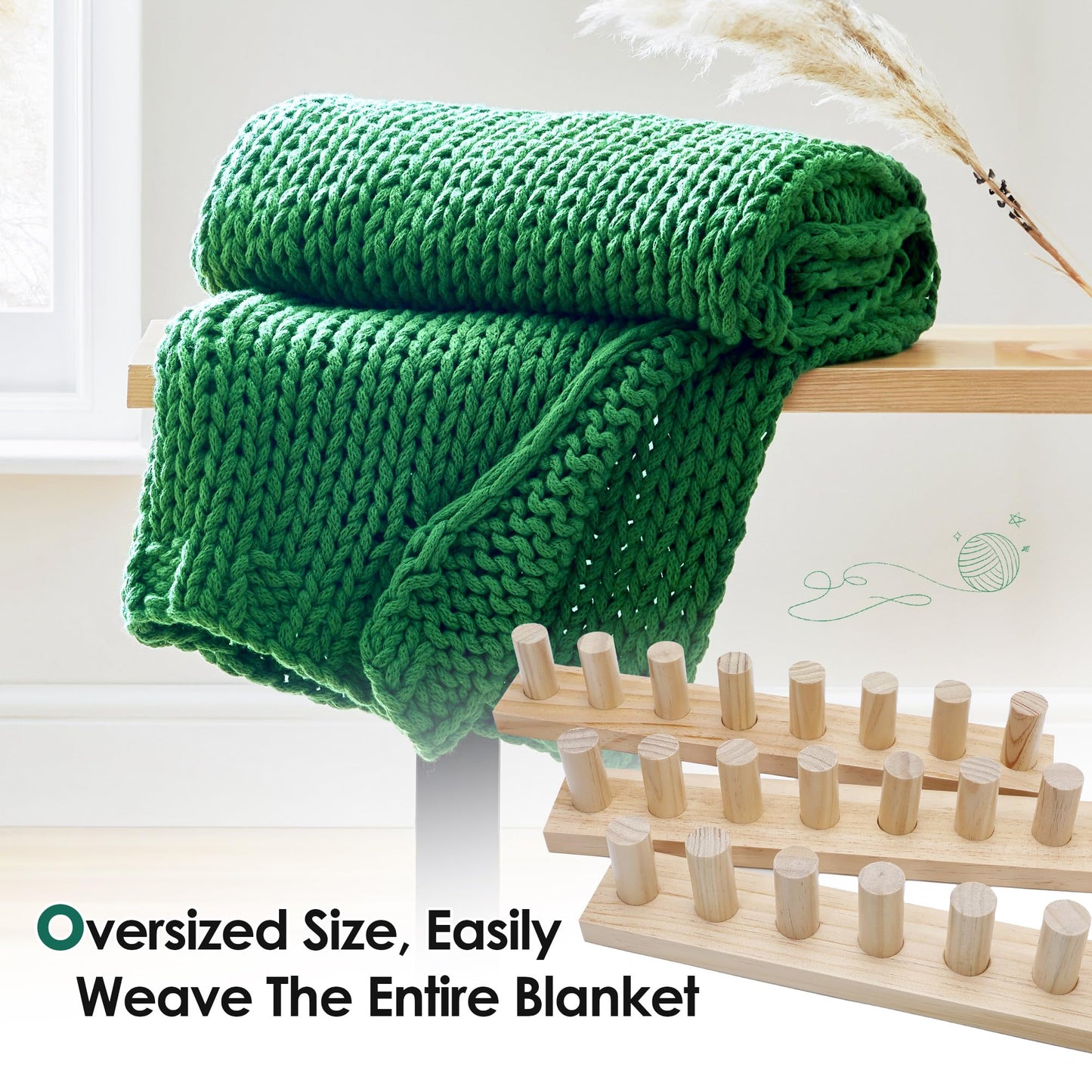 Zlshmoee 64 Inch Chunky Blanket Loom for DIY Throw Blankets, Adjustable Hand Weaving Frame for Teens & Adults, No Needles Required, Beginner Friendly Craft Tool for Hand Knitting Yarn Chunky Projects