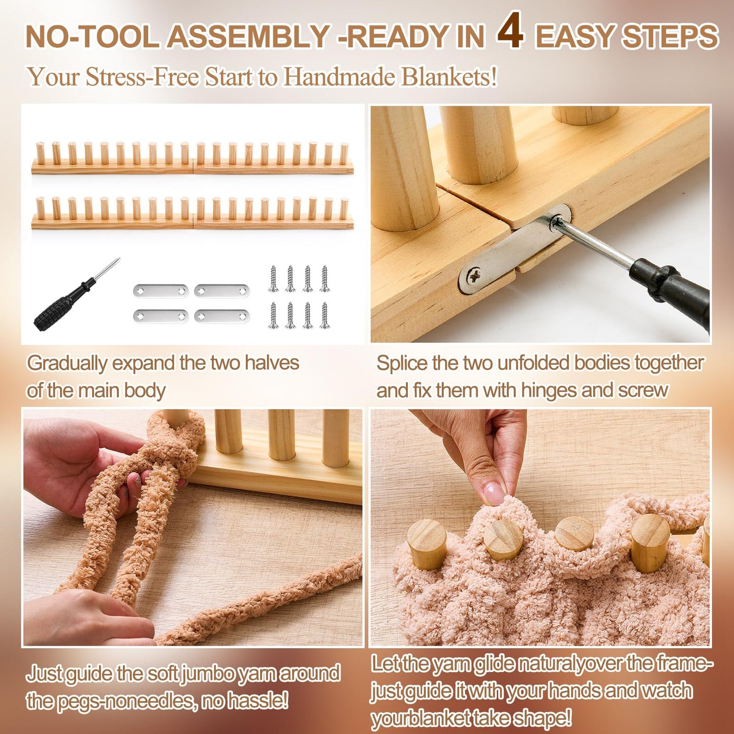 Novabright 67'' Extra Large Chunky Knitting Loom Knitting for Blanket Making 2 in 1 Making Loom for DIY Throw Blankets Adjustable Size Chunky Knit Foldable Weaving Kit for Beginner Yarn Craft