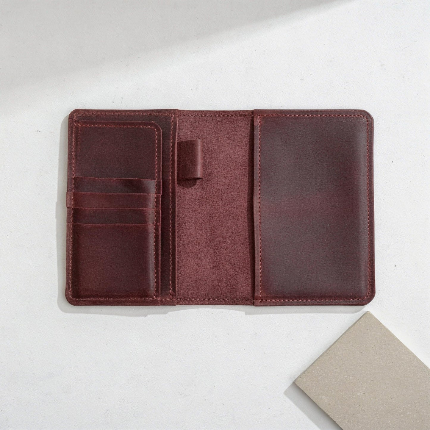 TORAKIP Leather Travel Journal Cover A6 ā Refillable Notebook Cover with Pockets & Pen Holder, Handmade Genuine Leather Case for 4.1" x 5.8" Notebooks (Paper Not Included), Burgundy