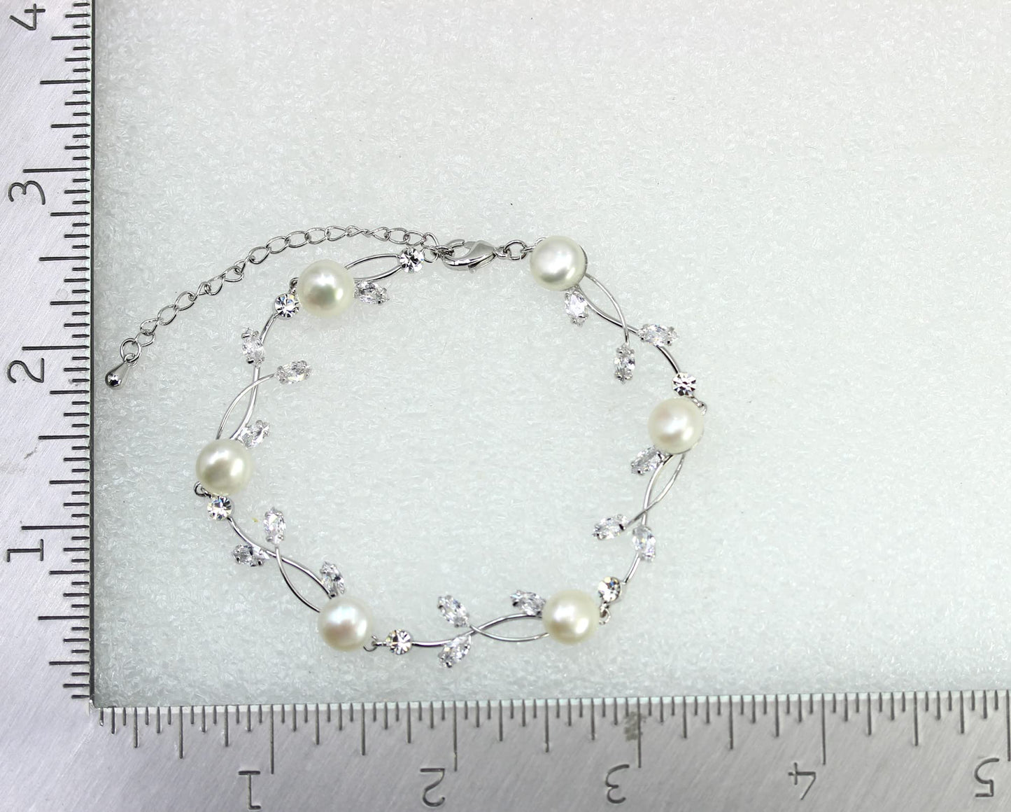 Faship Clear CZ Crystal Genuine Freshwater Pearls Floral Bracelet 7.5" - 9.5" - Clear/Matching Bracelet
