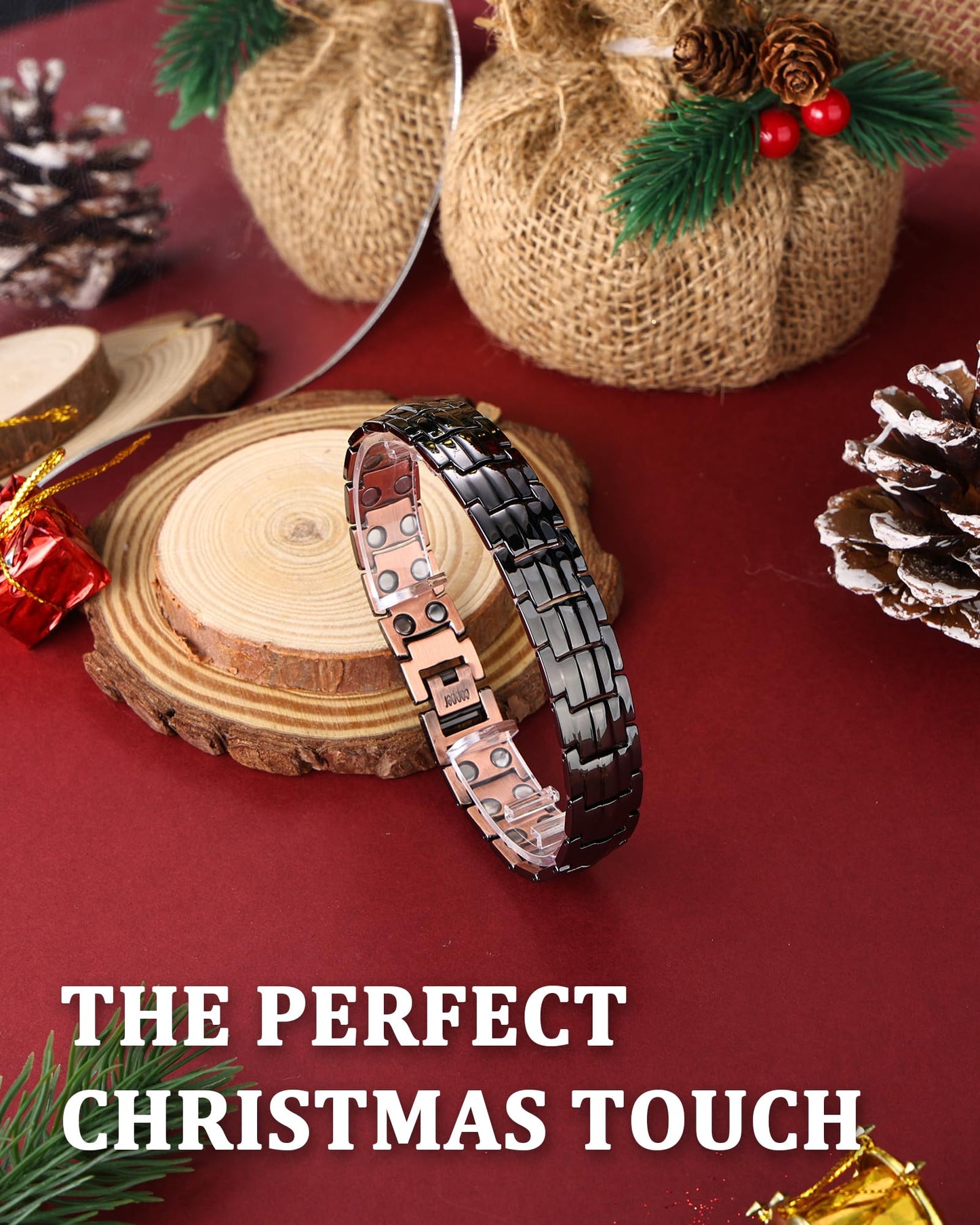 MagEnergy Mens Copper Magnetic Bracelets, Christmas Gifts Box, 99.9% Pure Copper Bracelet with Double-Row Strength Magnets, Adjustable Jewelry with Sizing Tool