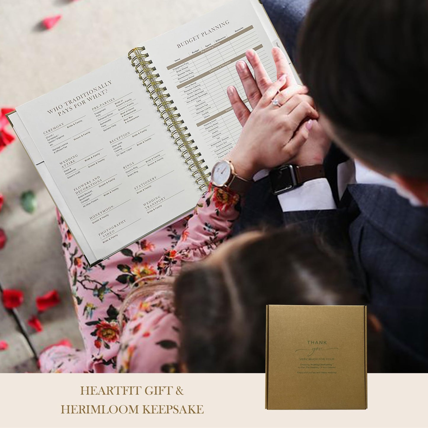 WeddingGiftsWedding Wedding Planner Book and Organizer for Bride - Elegant Linen Cover Wedding Planning Binder with Checklists,Pockets & Calendars,Perfect Engagement Gifts for Couples(Apricot)