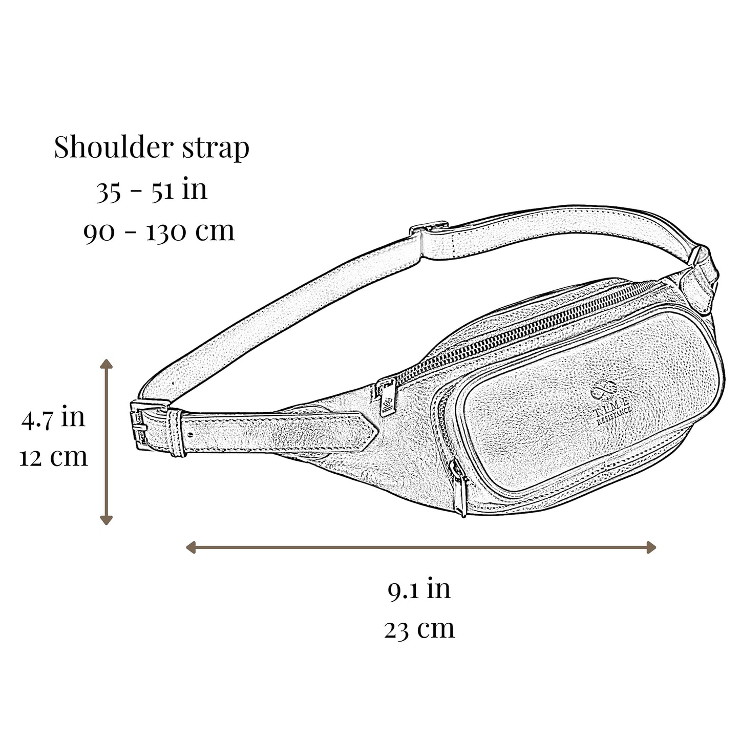 Time Resistance Leather Waist Pack - Belly Bag, Belt Bag, Fanny Pack - Handmade in Italy (Cognac Brown)
