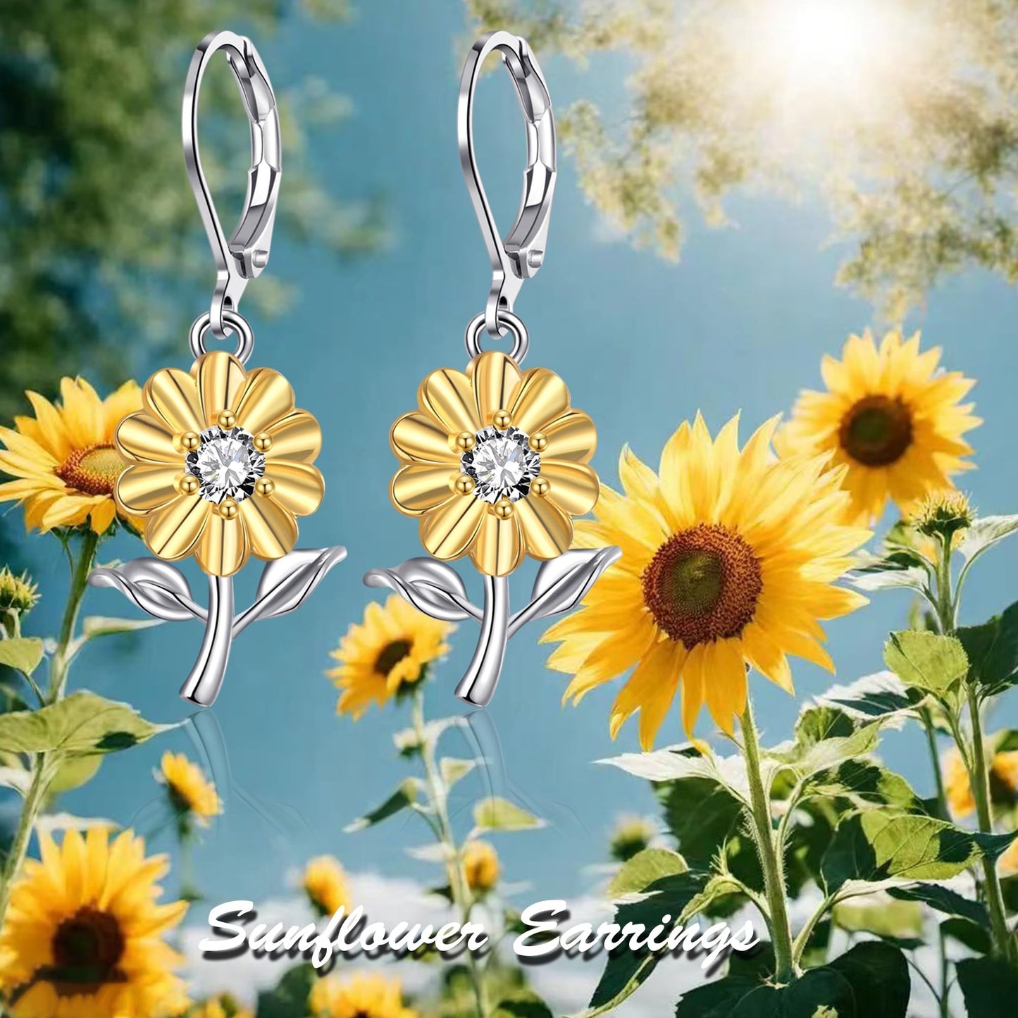 HELORET Sunflower Earrings Leverback Earrings Flower Dangle Earrings Sunflower Jewelry for Women Birthday Gifts