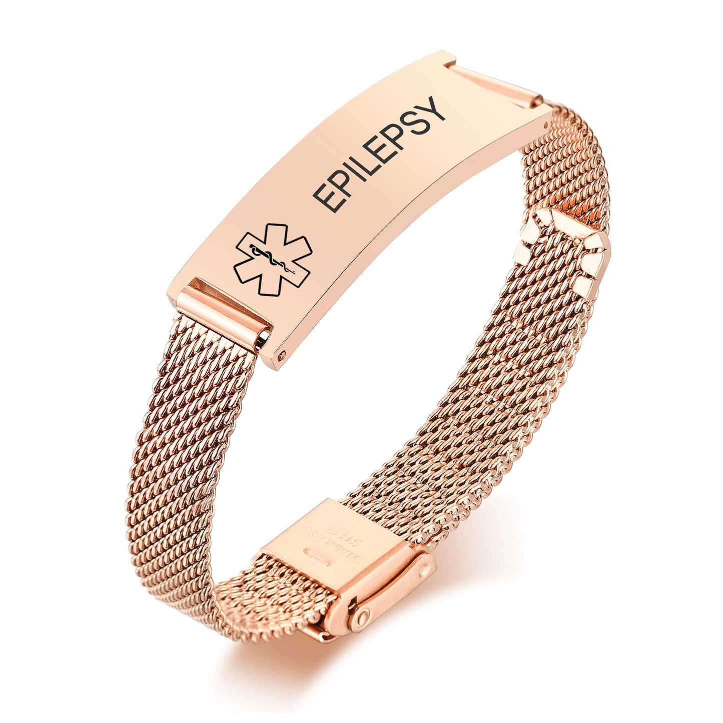 VNOX Epilepsy Medical Alert Bracelets for Men & Women with Adjustable Stainless Steel Mesh Emergency Medical ID Bracelets Wristband