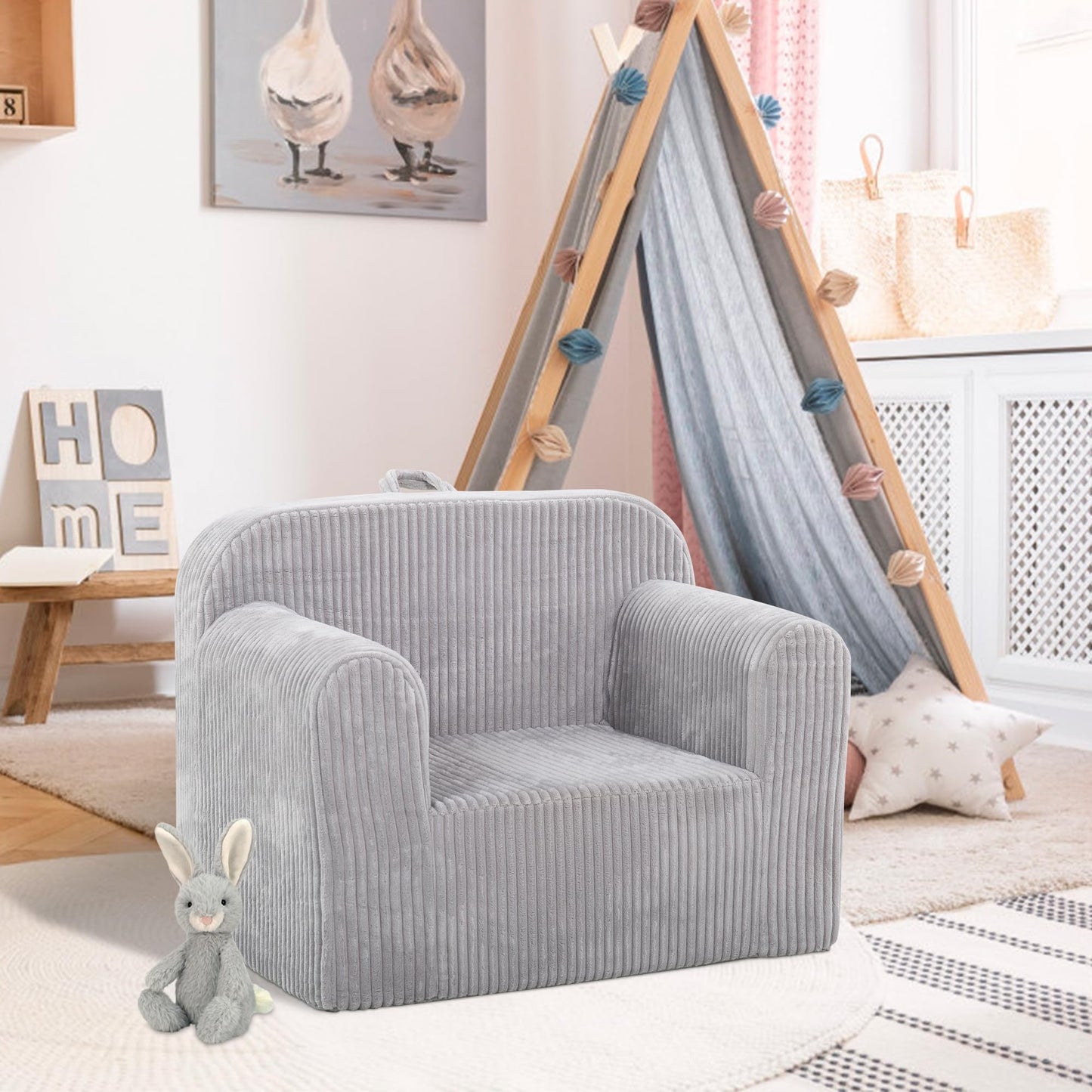 Ulax furniture Kids Convertible Sofas Children Lounge Chair (Grey)
