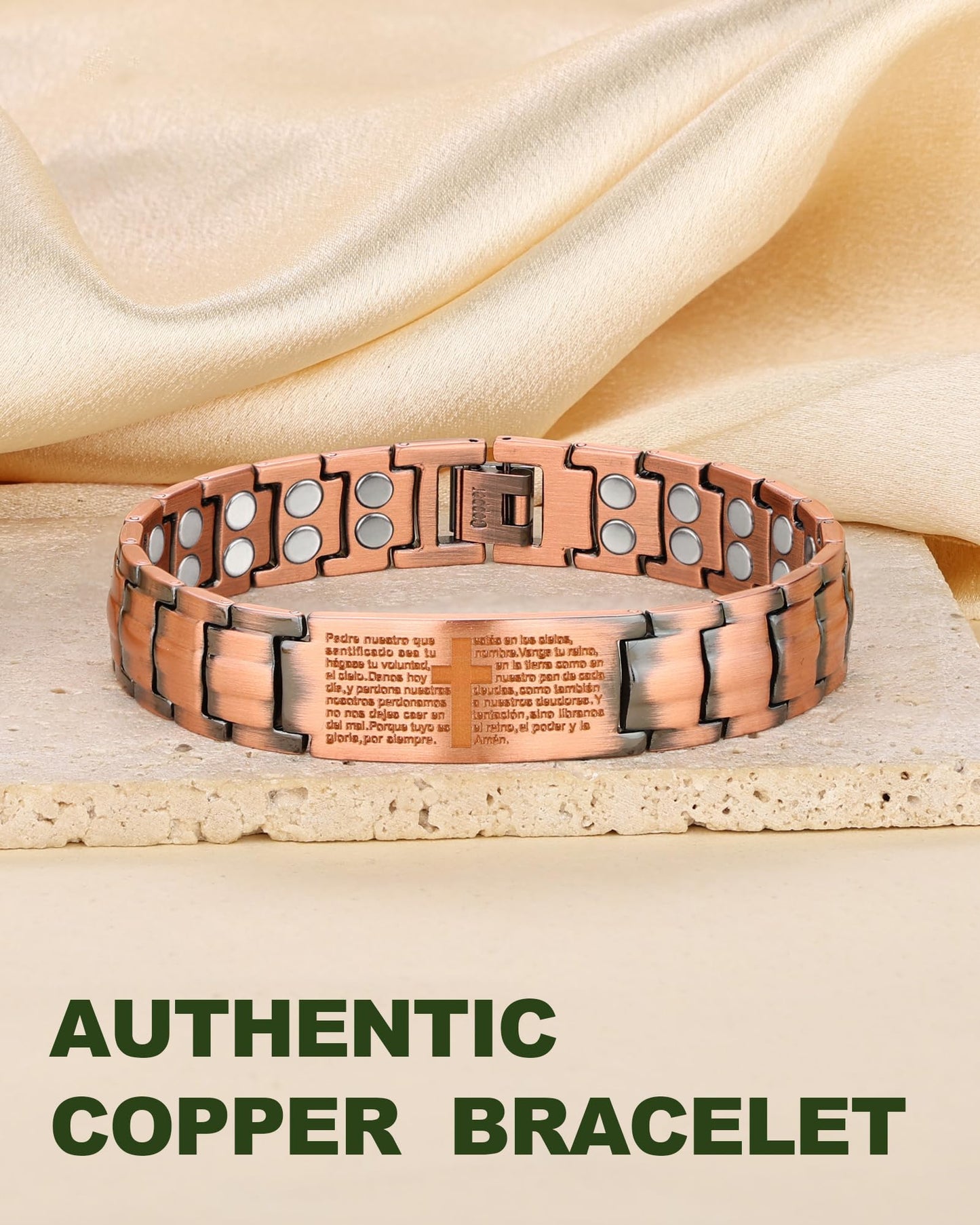 MagEnergy Copper Bracelet for Men, Pulsera de Cobre para Hombres, 99.99% Cross Copper Magnetic Bracelet with Strength 3500 Gauss Magnets, Jewelry Gift for Him