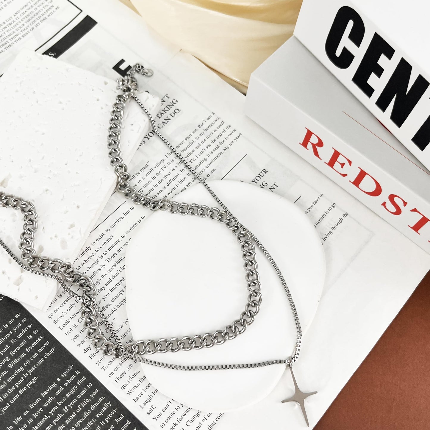 Buyongwant Cross Star Necklace for Women Irregular Y2k Double Layered Chain Fashion Jewelry Silver
