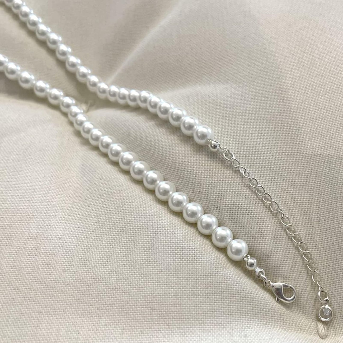 Zeffy Pearl Necklace for Women, 6MM Dainty Round Imitation Pearl Choker Necklace Wedding Delicate Jewelry for Women Simple Bridesmaid Jewelry Gifts (16"+2")