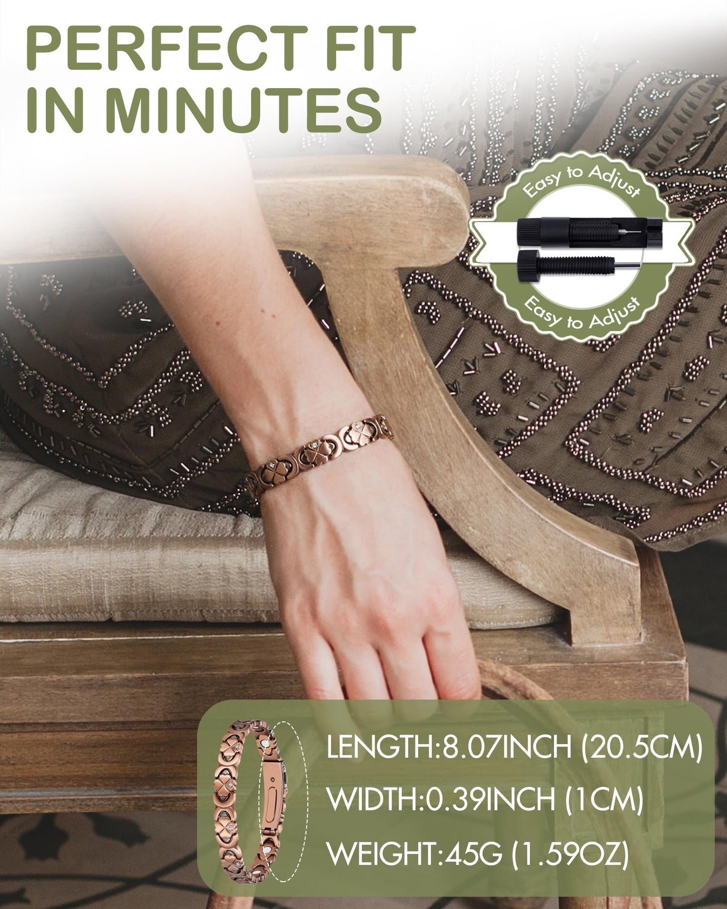 Feraco Pure Copper Bracelets for Women, Ultra Strength Magnetic Bracelet for Women with 3800 Gauss Magnet & Sparkling Cubic Zirconia, Flower Jewelry Gift, Infinite Symbol (Copper)