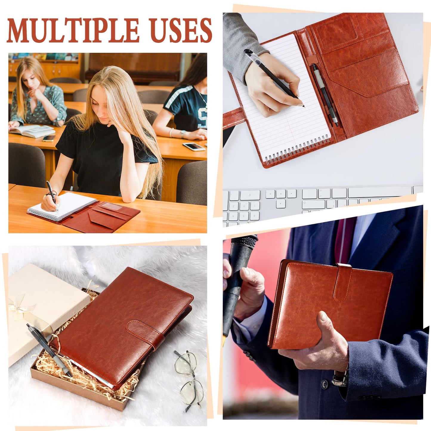 SHIQIKEJIPTY Steno Pad Holder PU Leather Cover 6x9 Steno Pad Cover Business Padfolio Organizer Compatible With 6x9 Steno Notebook Portfolio Pocket Organizer With Pen Loop for Business Office(Brown)
