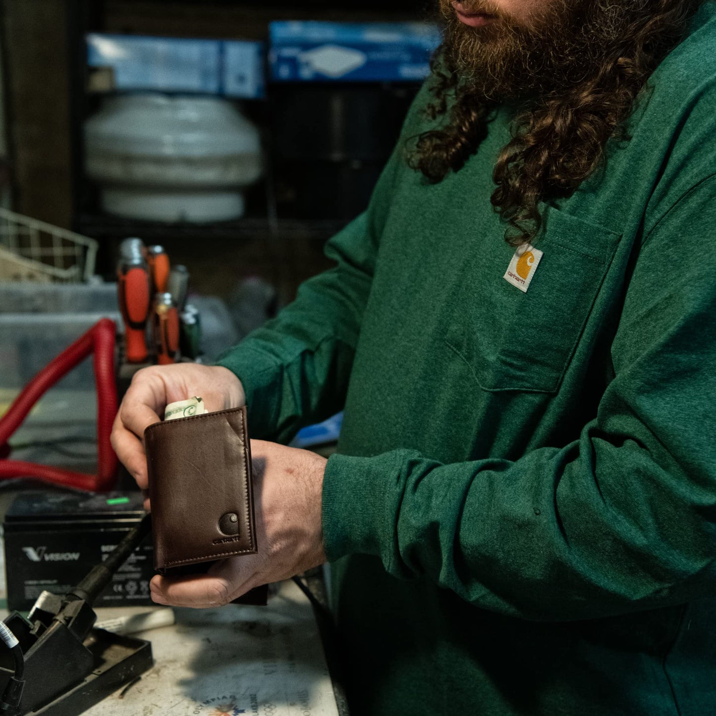 Carhartt Men's Durable Oil Tan Leather Wallets, Available in Multiple Styles – Front pocket, Bi-Fold, Trifold Wallets for Men, RFID Blocking & ID Holder