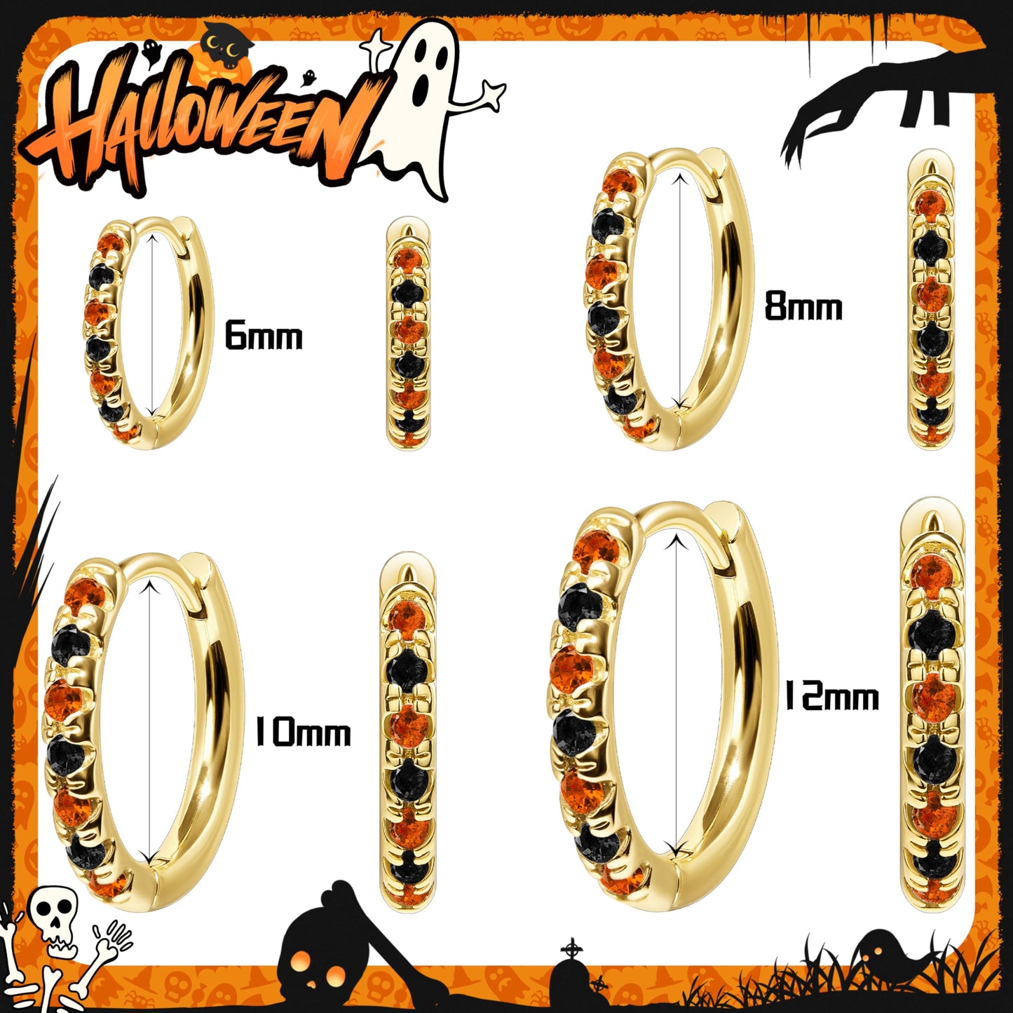 Halloween Accessories Earrings for Women Jewelry Gifts, Halloween Custumes Ghost Pumpkin Studs Huggie Hoop Earrings, Orange Black Spooky Cute Fun Holiday Gifts