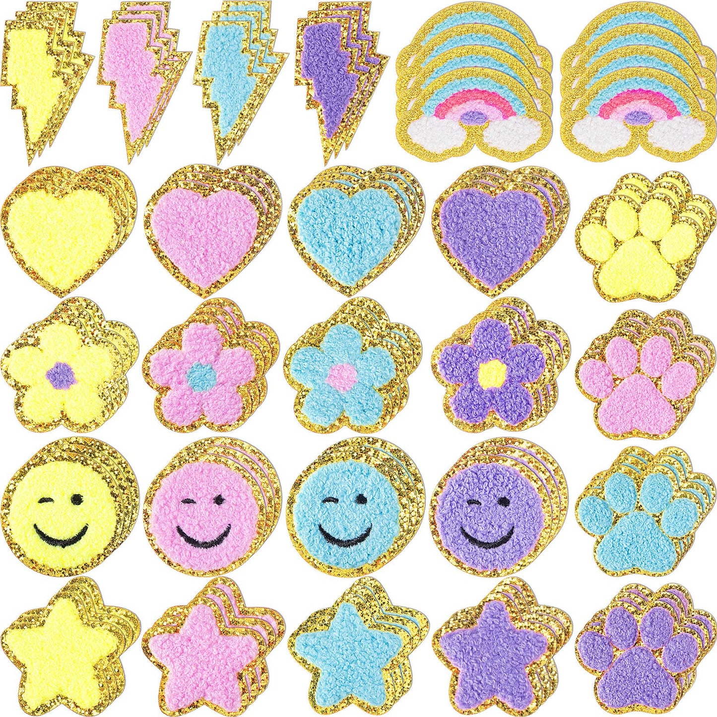 Hanaive 80 Pcs Chenille Letter Patches Self Adhesive Iron on Patch 3D Cute Embroidered Rainbow Smile Face Heart Applique Sewing Badges Patch for Fabric Clothing Jacket DIY(Macaron,Cute)