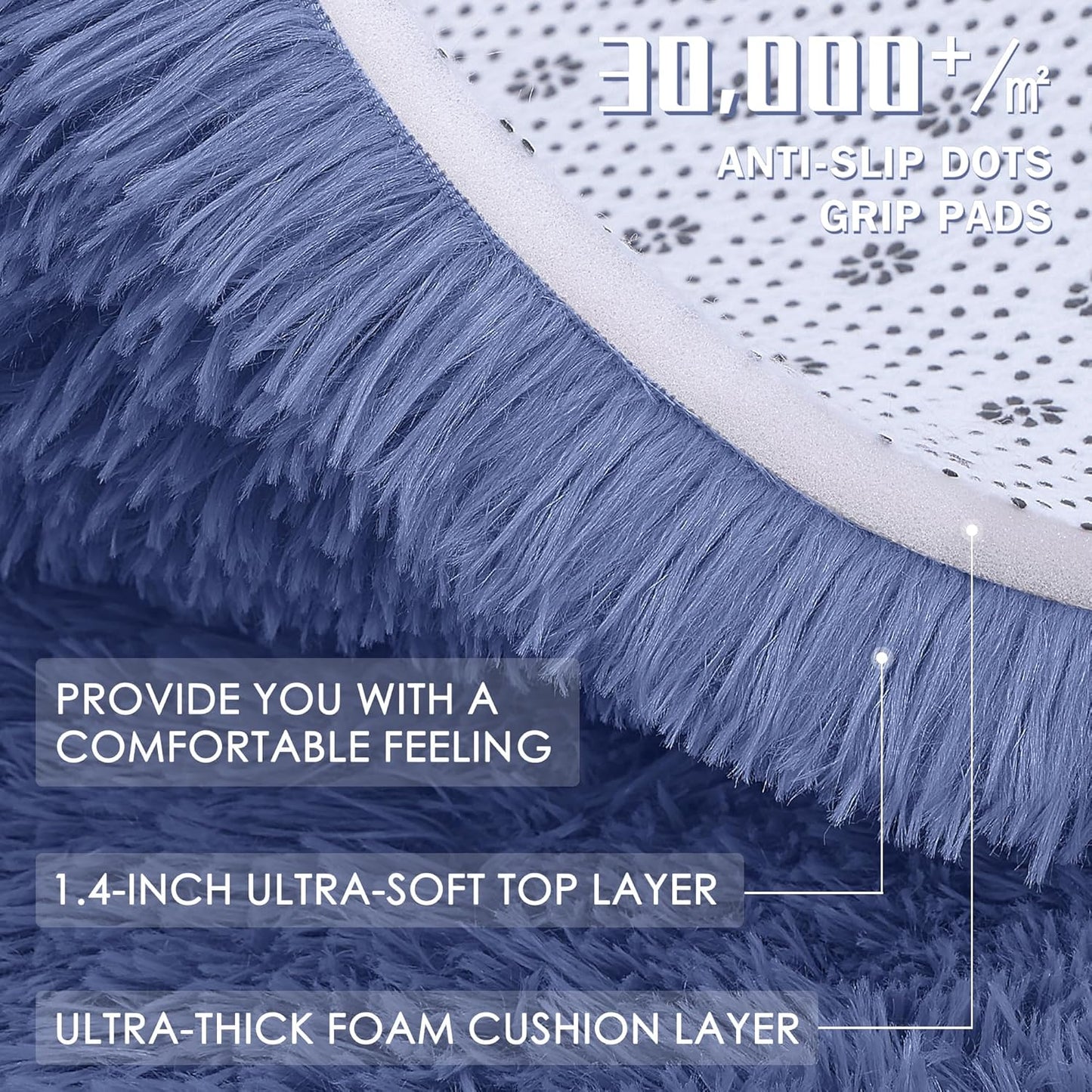 OLANLY Large Area Rug - Soft Fluffy Shaggy Carpet for Living Room & Bedroom | Denim Blue, 5x8 ft