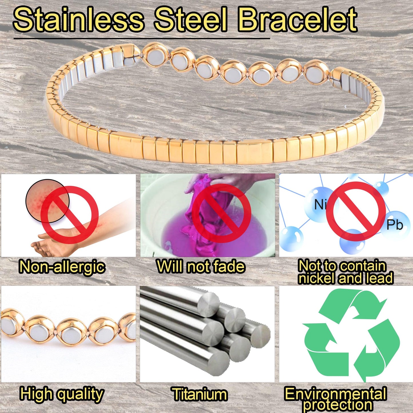 KYOSI Magnetic Bracelet for Women Energy Balance Stainless Steel Bracelet Magnet jewelry Stretches Elastic Small Bracelet Mothers Gifts (Silver+Gold)