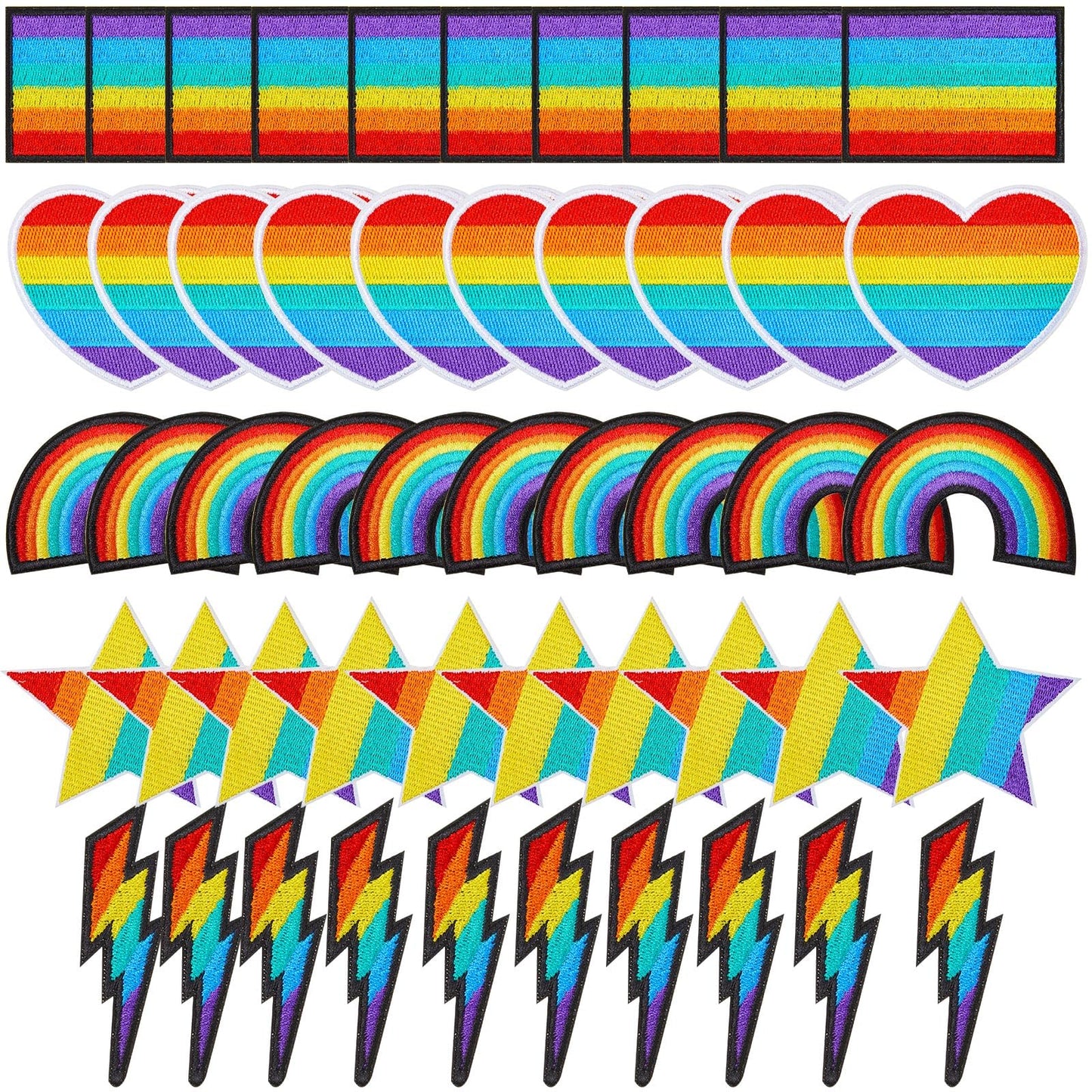 Yuxung 50 Pcs Rainbow Patches Embroidered Iron on Back To School Patches Self Adhesive Appliques Assorted Flags Heart Star Sew on Patch for Teacher Student DIY Craft Clothing Hat Backpack Jeans Jacket