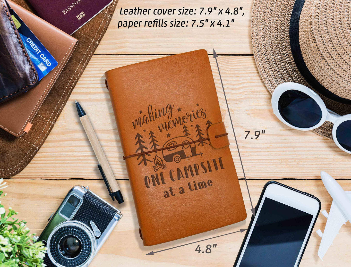 ZVMIS Travel Memory Journal-Making Memories One Campsite at a Time-Travel Enthusiast Camper Birthday Christmas Graduation Retirement Gift for Traveler-Refillable Travel Photo Diary Keepsake Notebook