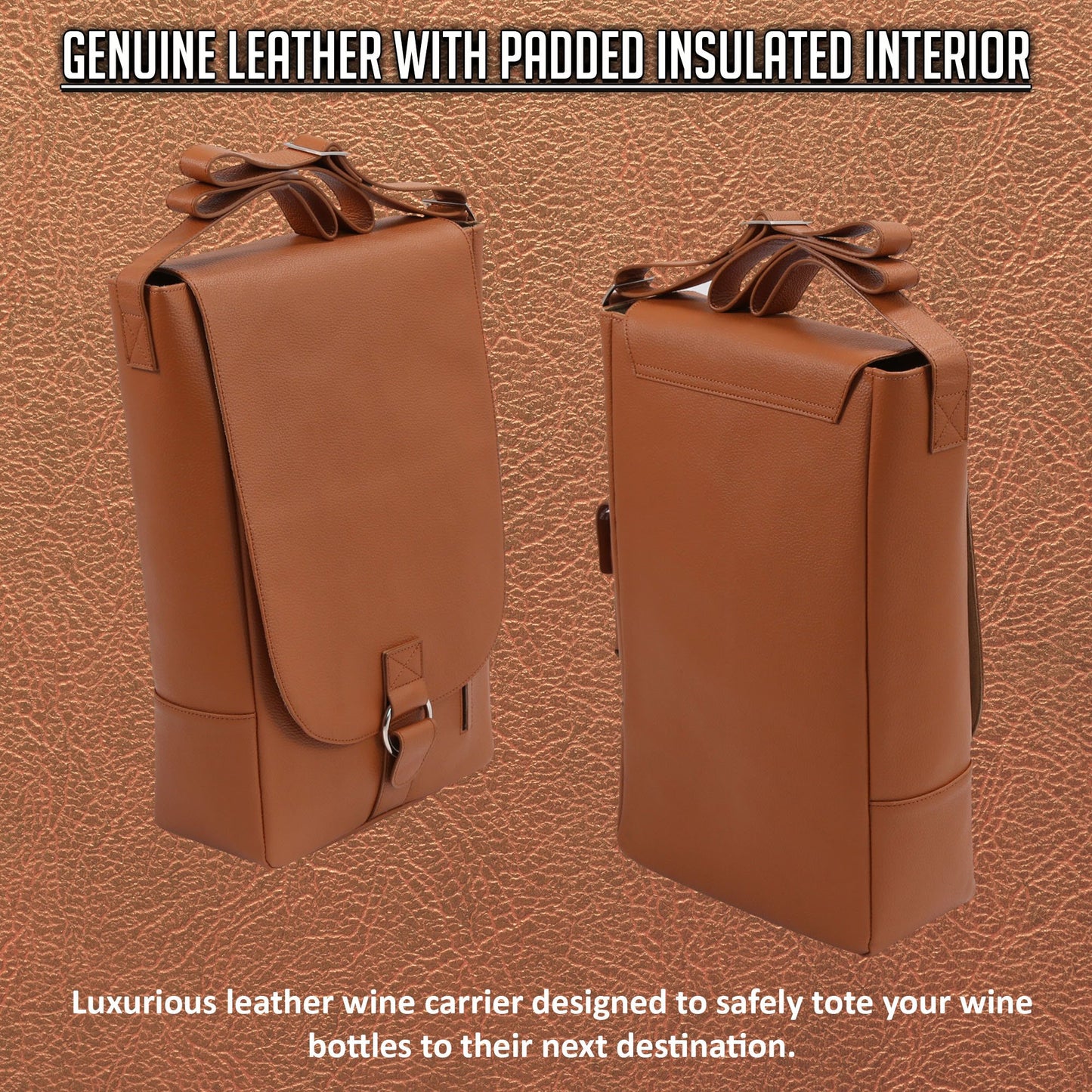 Primeware Vino2 Two Bottles Saddle Leather Wine Tote Messenger Carrier (Brown)