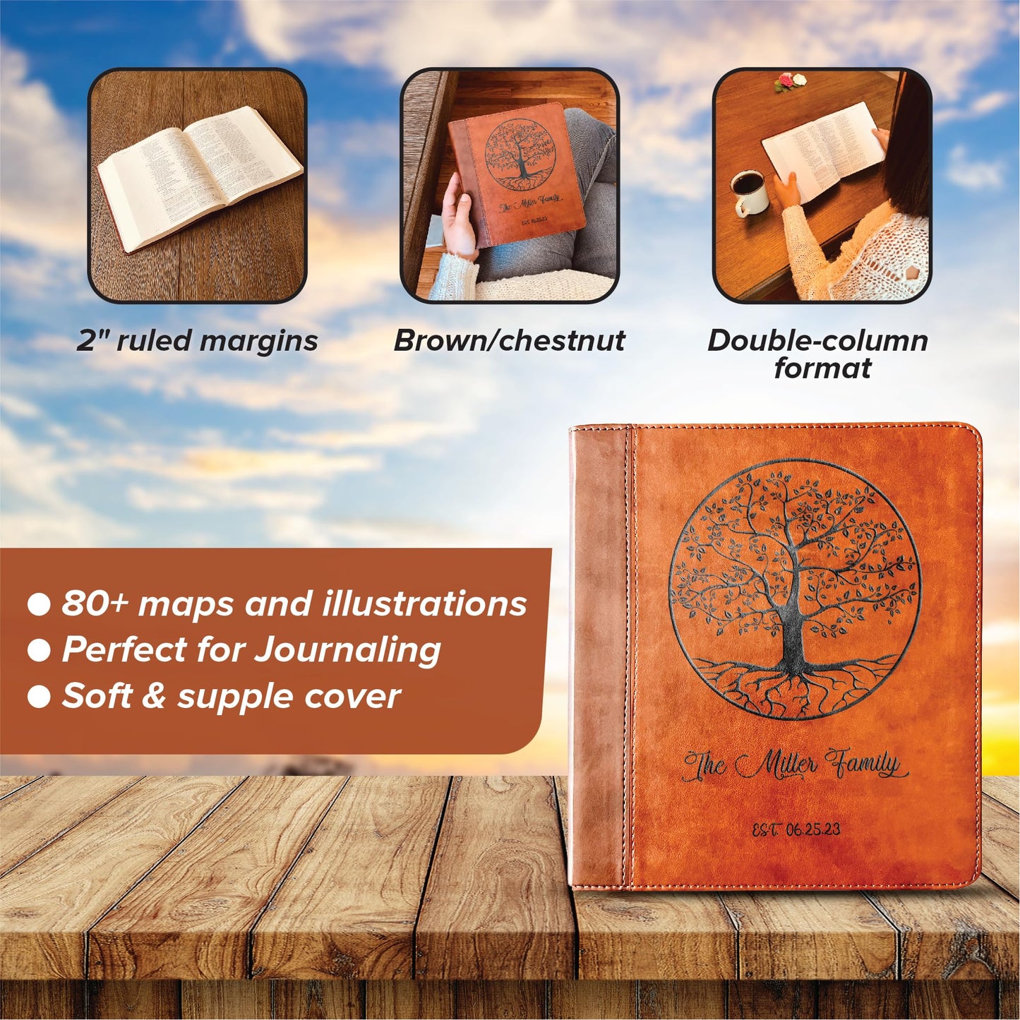 STARKENBURG COMPANY Personalized Family Bible, Custom Engraved ESV Family Journaling Study Bible, For Anniv. & Wedding Gifts