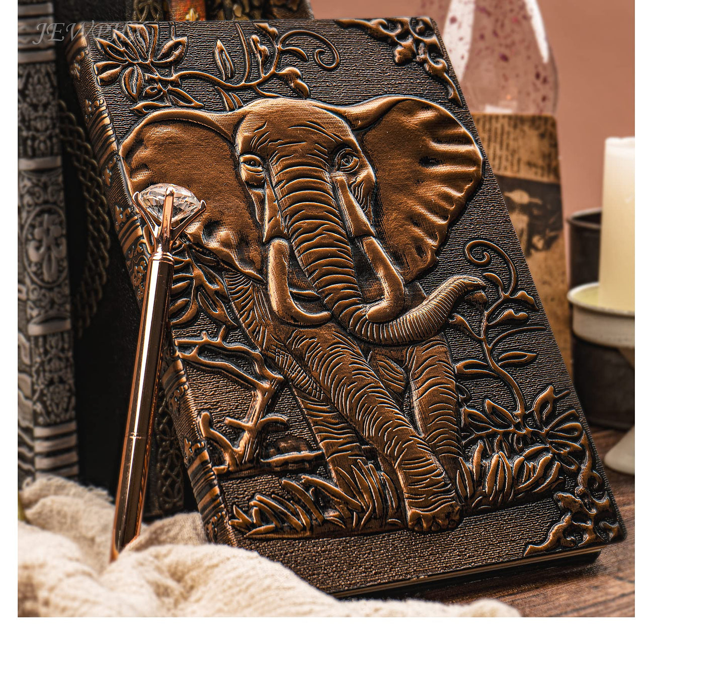 3D Elephant Vintage Leather Journal Writing Notebook with Pen Set,Antique Handmade Leather Daily Notepad Sketchbook,Travel Diary&Notebooks to Write in,Elephant Journal Gift for Men Women