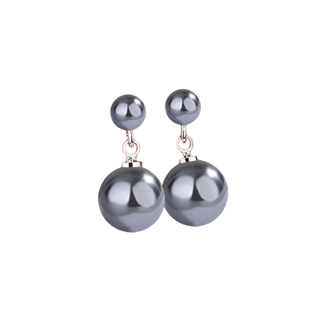 Ocean Shell Pearl Dangle Double Beads Pearl Earrings for Women Multicolor Fashion Jewelry Gift-Silver Grey