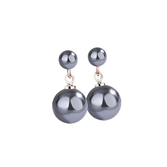 Ocean Shell Pearl Dangle Double Beads Pearl Earrings for Women Multicolor Fashion Jewelry Gift-Silver Grey