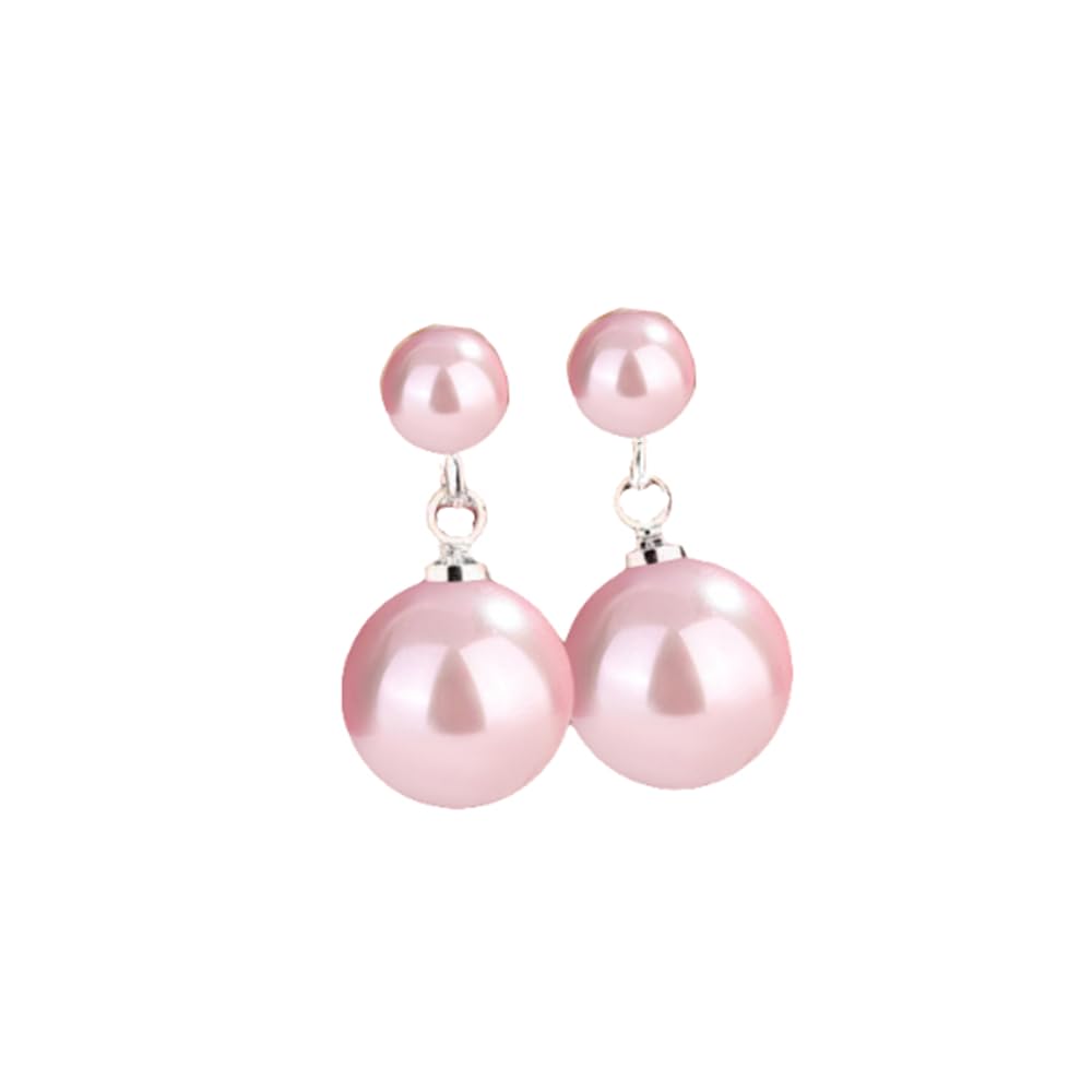 Ocean Shell Pearl Dangle Double Beads Pearl Earrings for Women Multicolor Fashion Jewelry Gift-Silver Pink