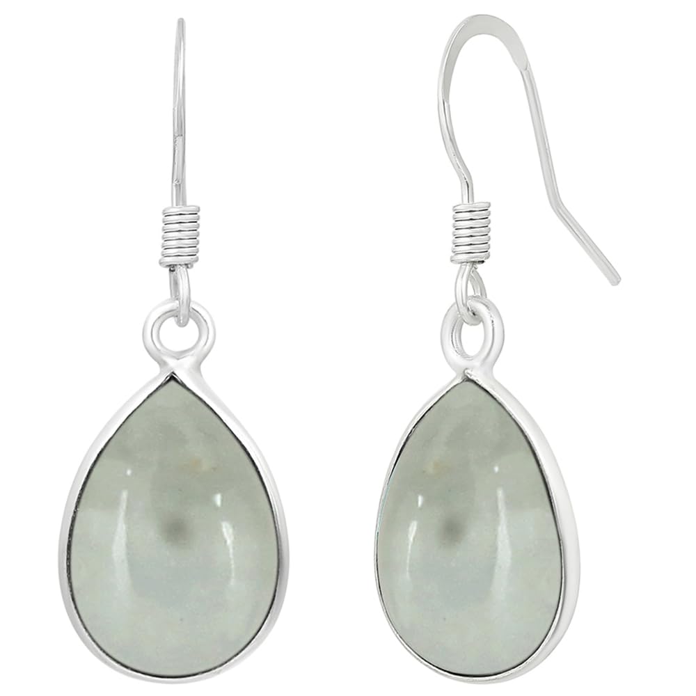 Natural Aquamarine Sterling Silver Plated Dangle Earrings for Women - Green Stone Teardrop Shape March Birthstone Handmade Drop Earrings - Wedding Jewelry Gifts for Her