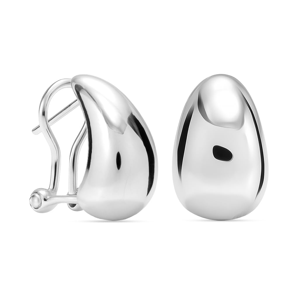 LeCalla 925 Sterling Silver Omega Back Earrings for Women | Classic Teardrop Omega Clip Stud Earring | Women's Piercing Earrings Jewelry for Daily Wear or Special Occasions 18MM