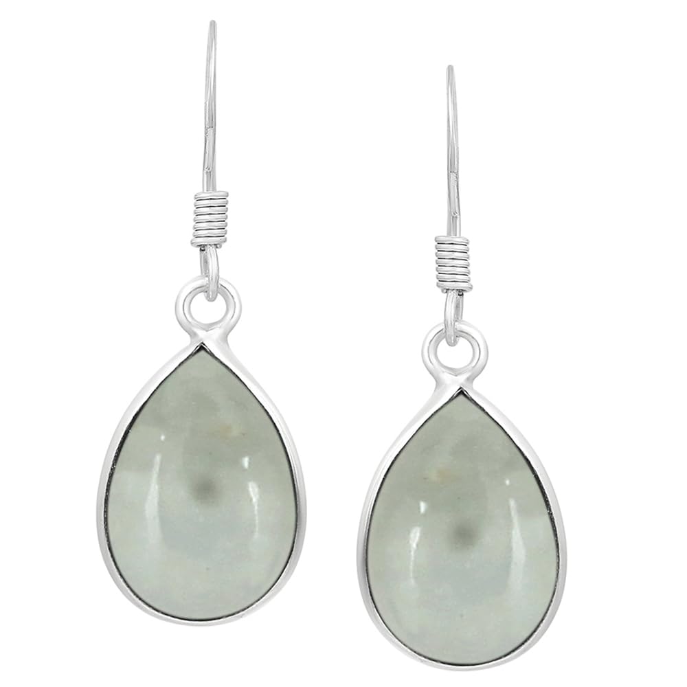 Natural Aquamarine Sterling Silver Plated Dangle Earrings for Women - Green Stone Teardrop Shape March Birthstone Handmade Drop Earrings - Wedding Jewelry Gifts for Her