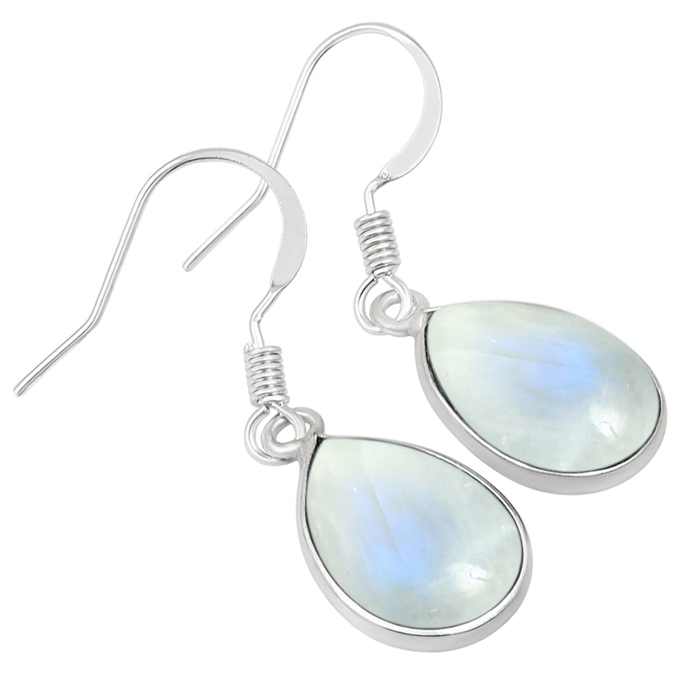 Natural Moonstone Sterling Silver Dangle Earrings for Women - White Stone June Birthstone Pear Shape Gemstone Handmade Drop Earrings - Gifts for Wedding Anniversary Valentien's day