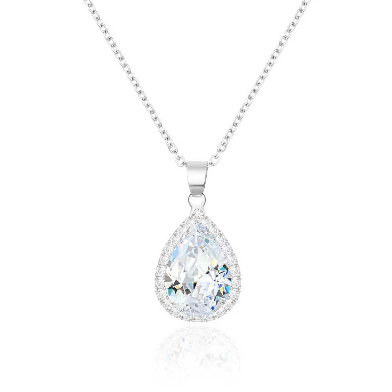 Linawe Silver Crystal Necklace for Women Trendy, Chain Choker Necklace, Moonstone Imitation Diamond Moissanite Bride Bridesmaid Wedding Cubic Zirconia Opal Necklace Set