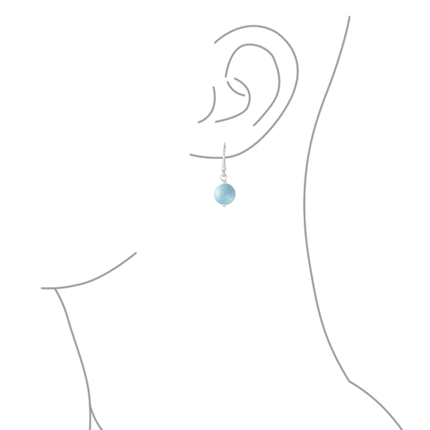 Bling Jewelry Timeless .925 Sterling Silver Blue Aquamarine Bead 8mm Ball Drop Earrings Fish Hook Genuine Gemstone December Birthstone