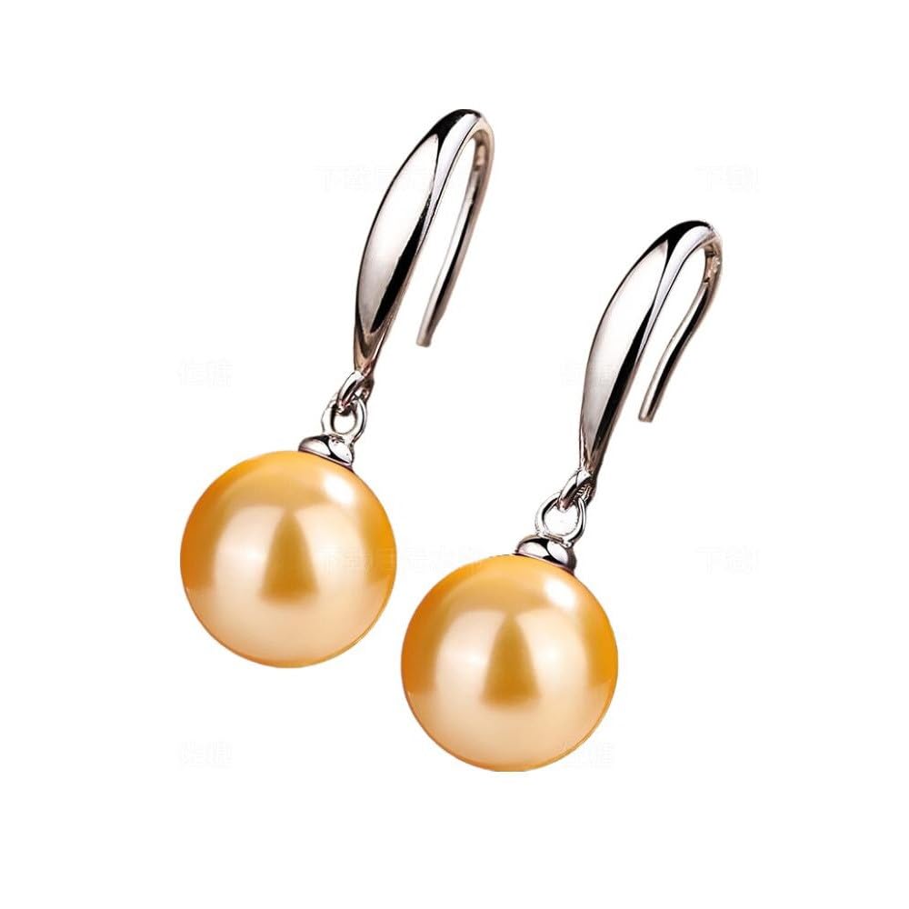 Ocean Pearl Dangle Earrings Natural Shell Beads Drop Earrings Fashion Jewelry for Women-12mm Yellow