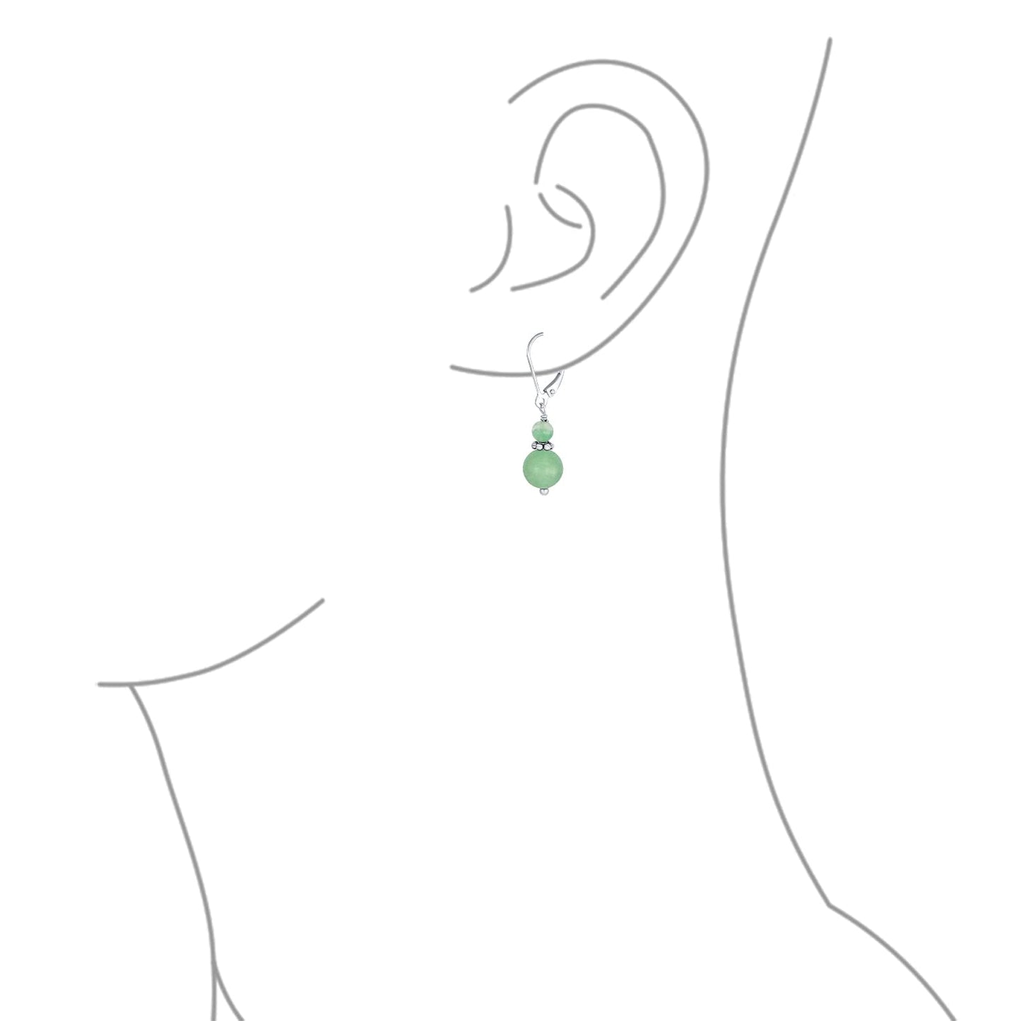 Bling Jewelry Bali Style .925 Sterling Silver Green Aventurine Bead 3MM & 8mm Balls Drop Earrings Milgrain Rondel Separator Lever Back Genuine Gemstone